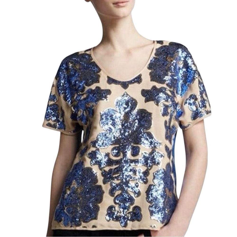 Neiman Marcus Tracy Reese For Target Blue And Tan Sequin Top